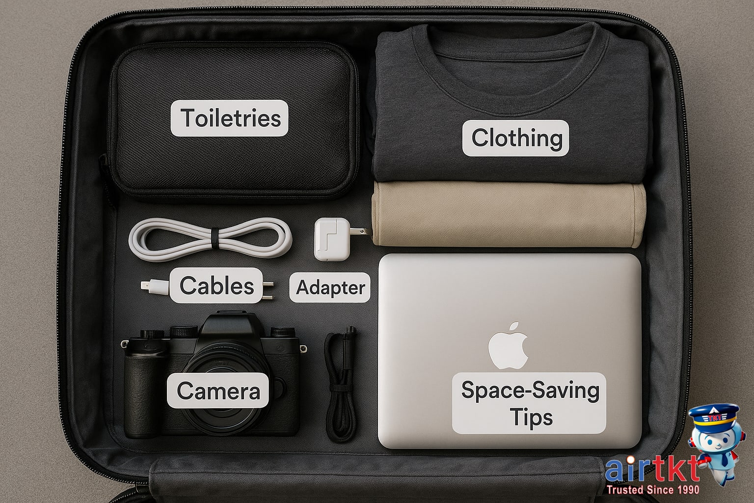 Organized packing techniques for adapters and cables