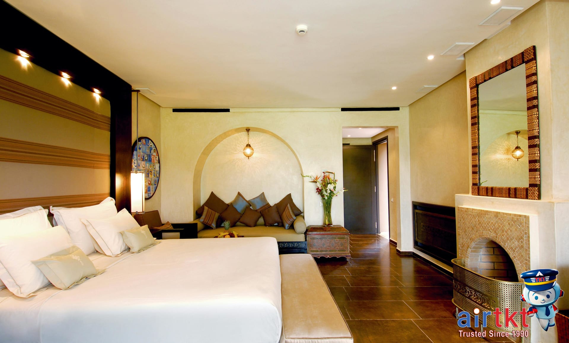 Spacious hotel room upgrade with elegant decor