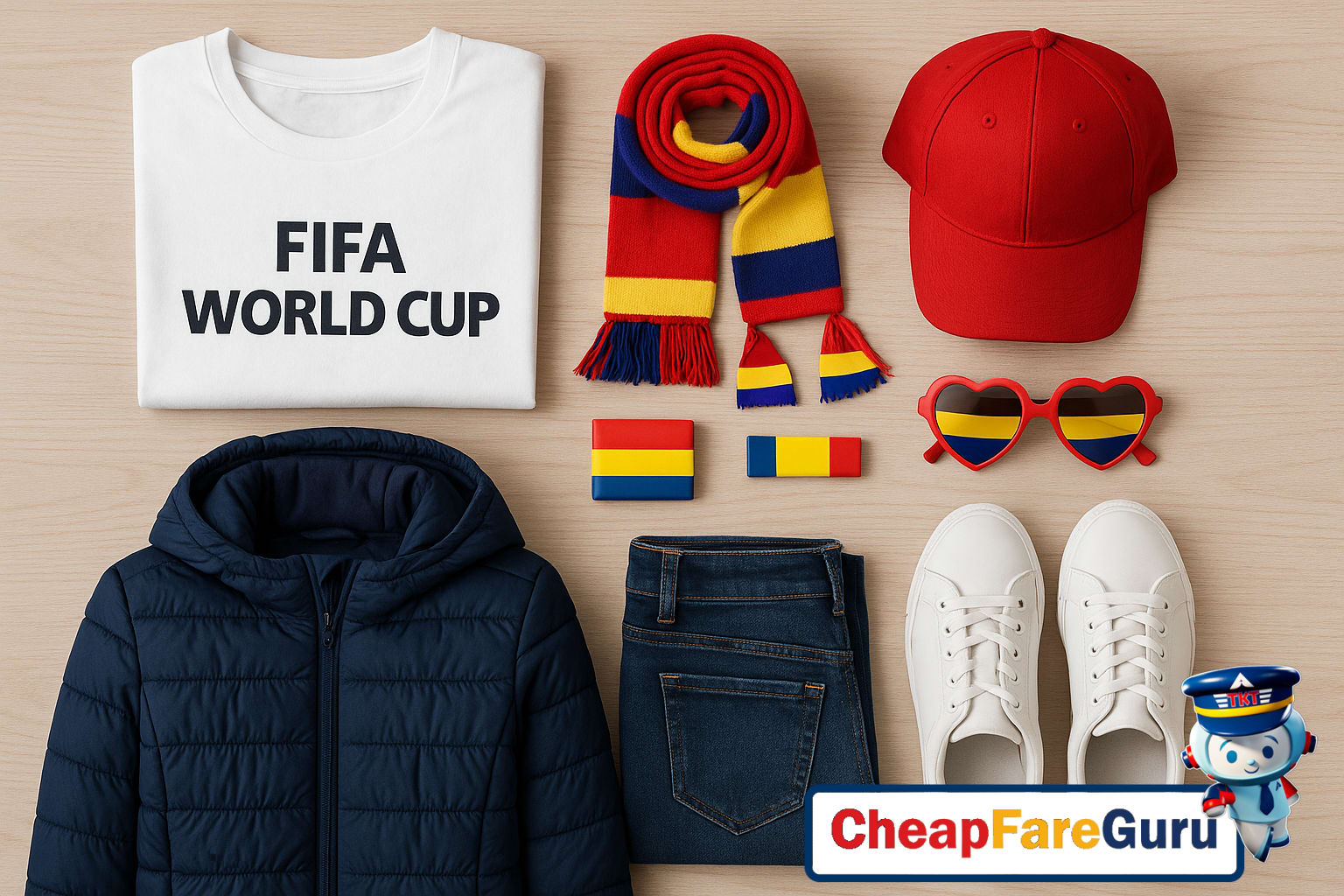 Fans at World Cup with gear and flags