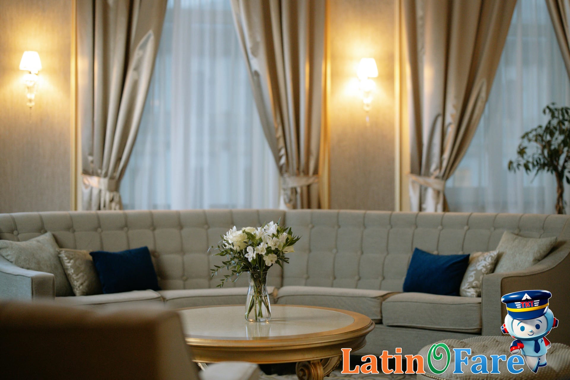 Sonesta hotel lobby with travelers