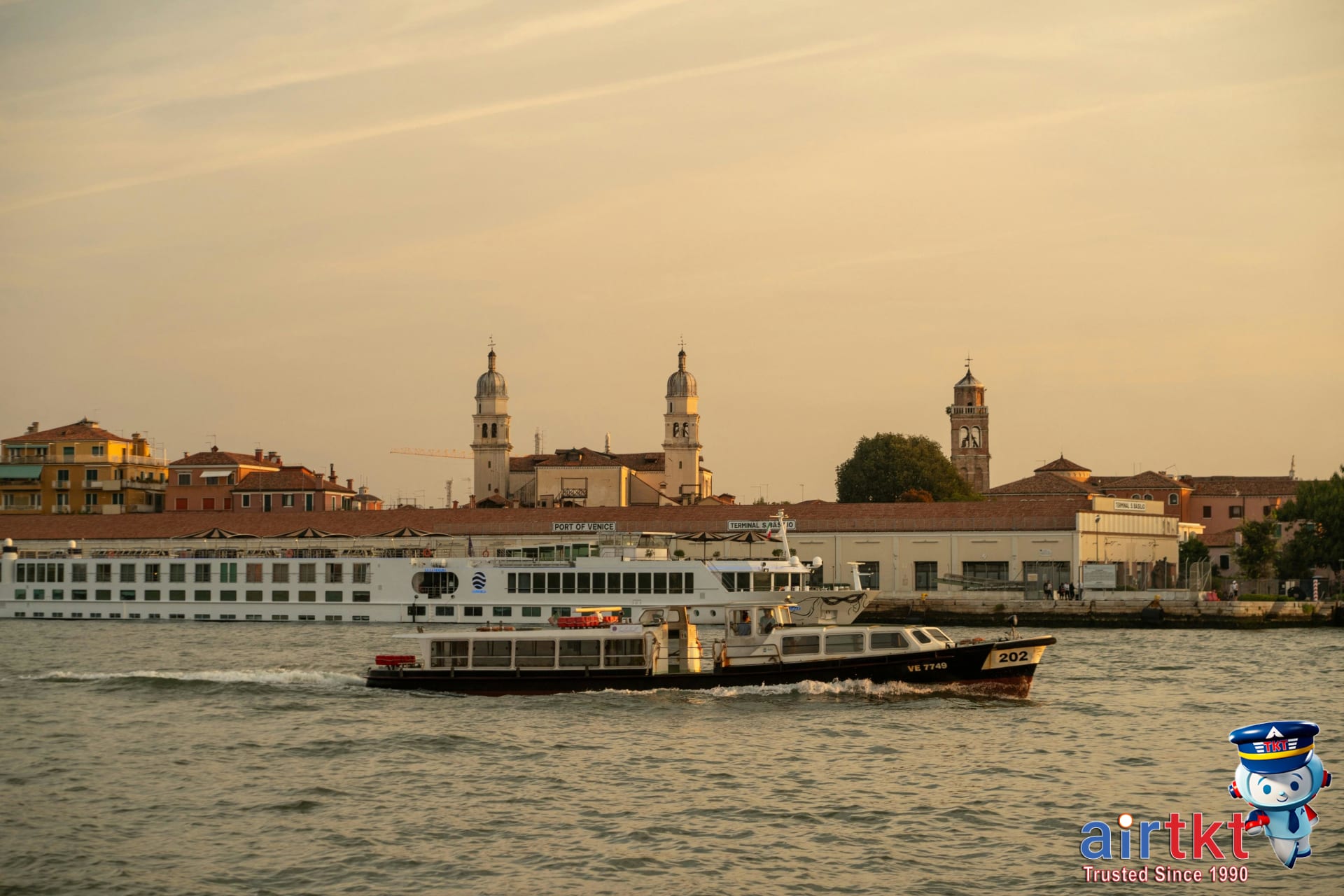 Water taxi in Venice lagoon near city center