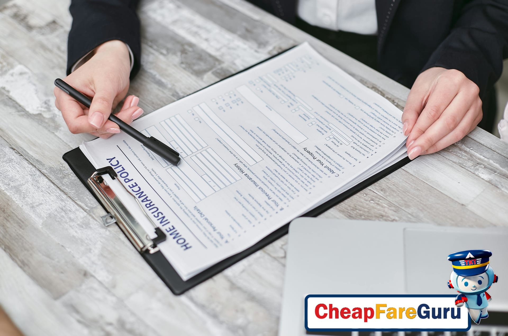 Travel insurance document and passport