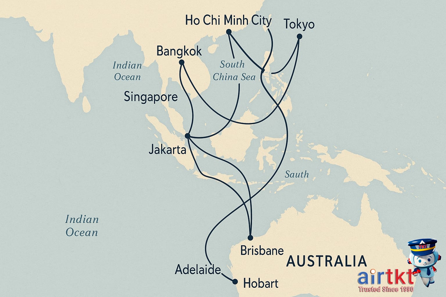 Australia-Asia airline route map