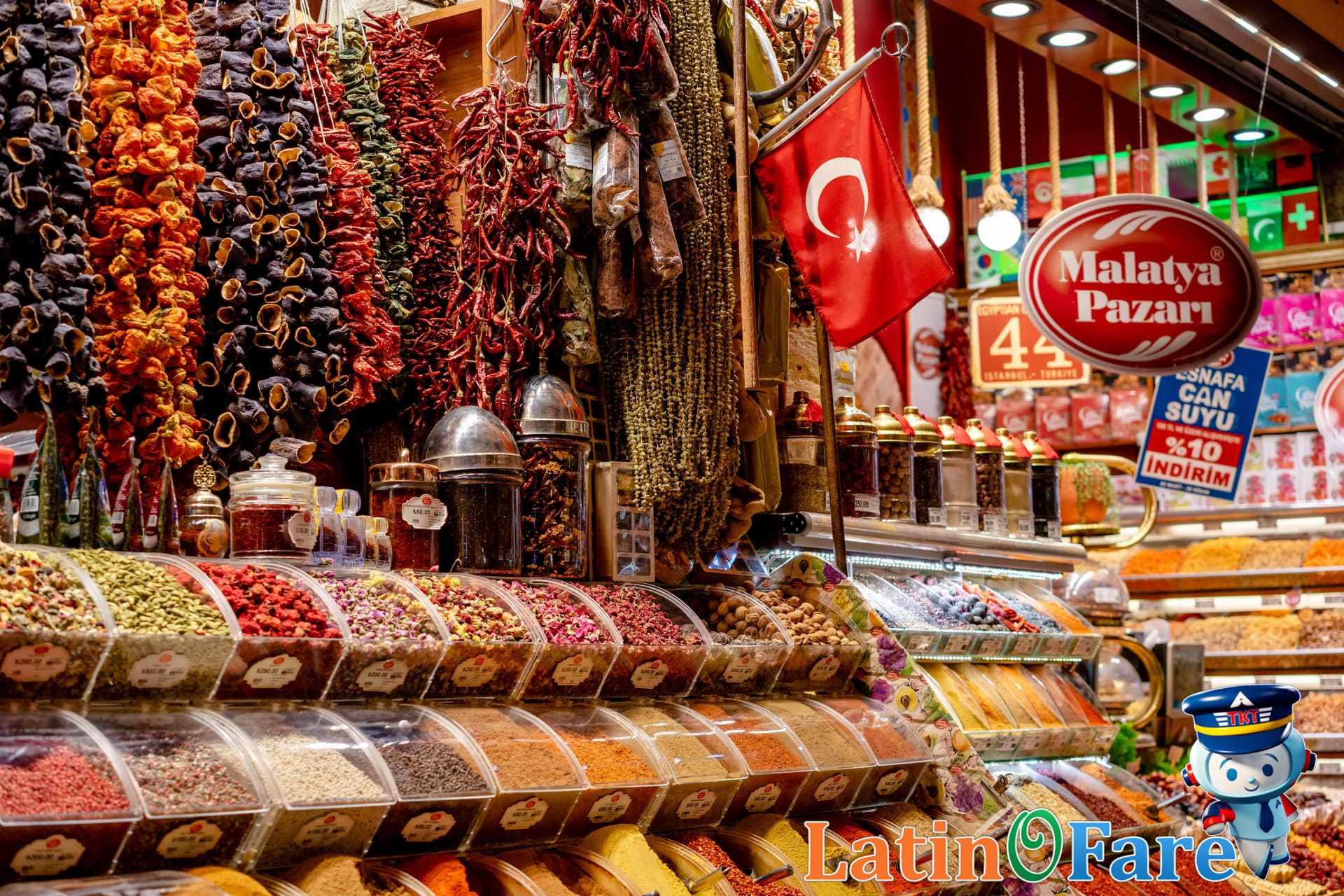 Colorful Turkish market with spices and local cuisine