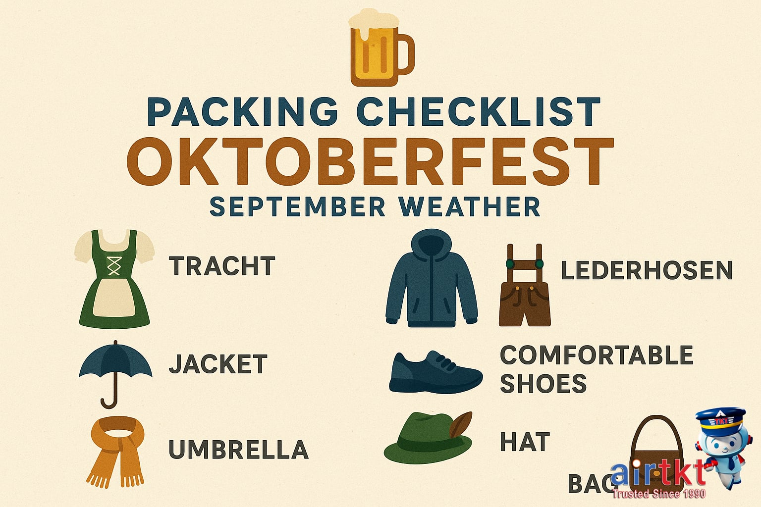 Packing checklist infographic for Oktoberfest September festival