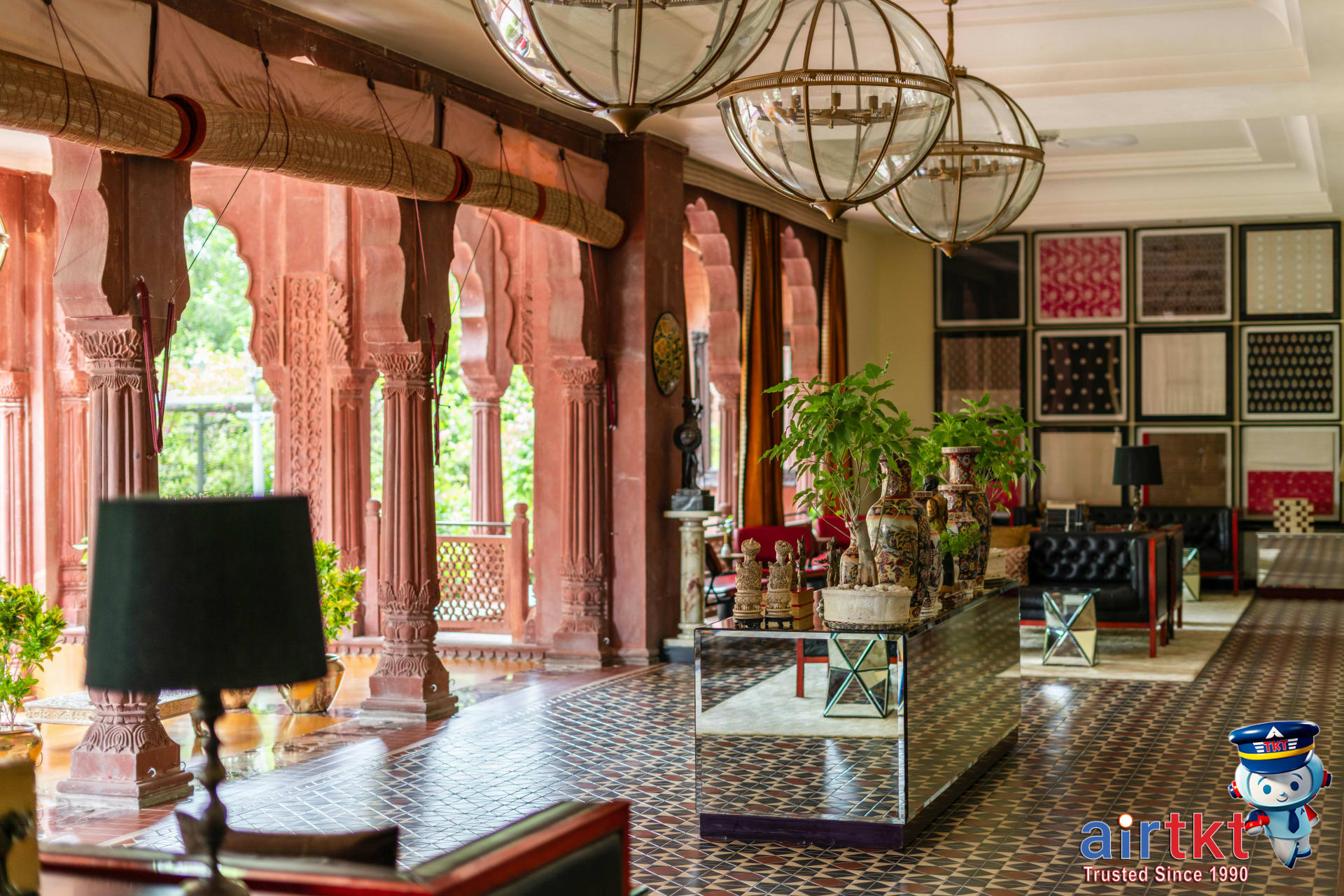 Elegant luxury hotel lobby with opulent decor and grand architecture