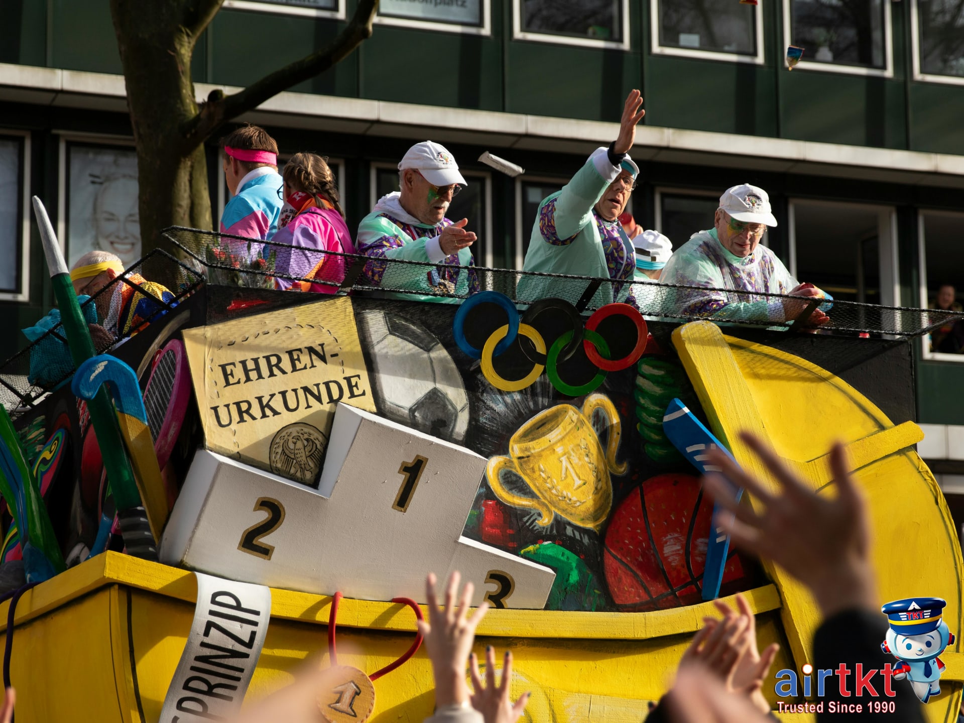 Mardi Gras parade with crowds and beads