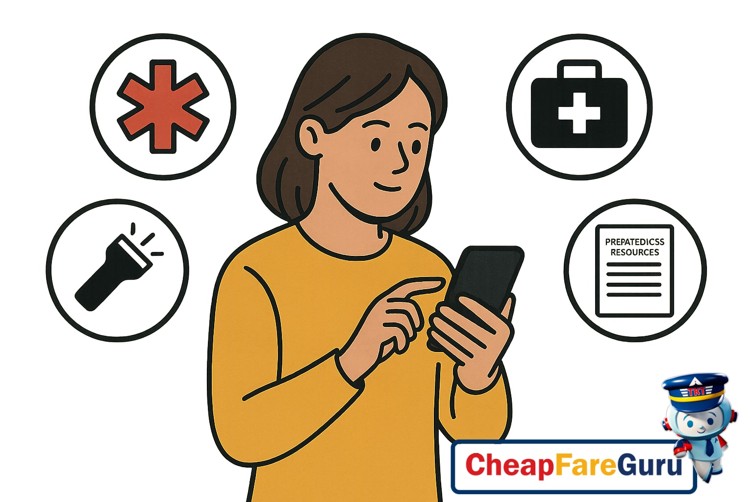 Solo female traveler calling for help in a public place