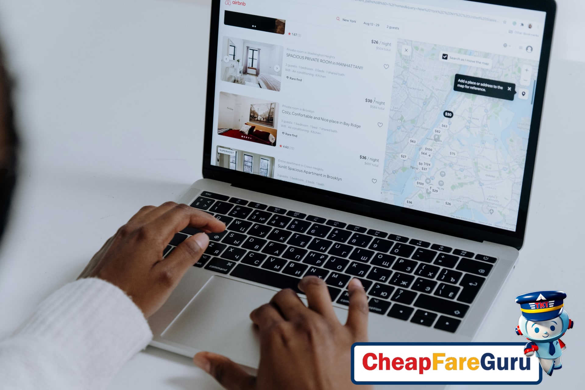 Hotel front desk with key cards and paperwork