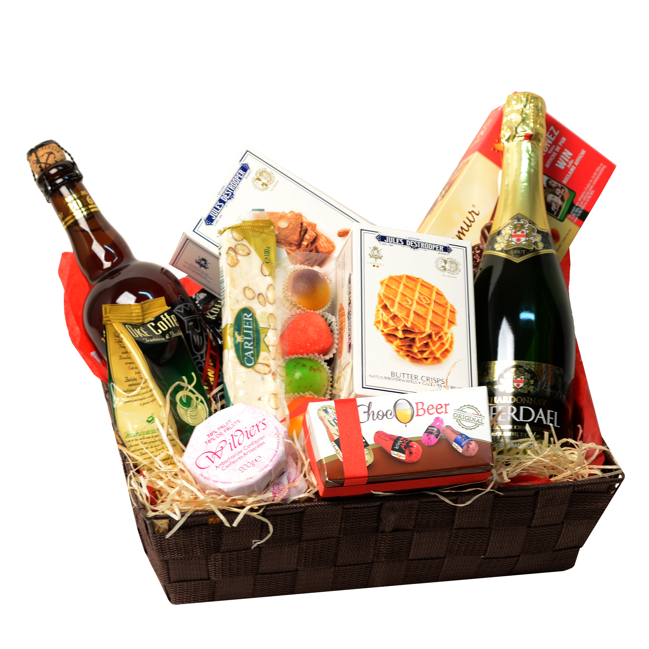 Belgian gift basket with Bubbles and Beer Chocolates