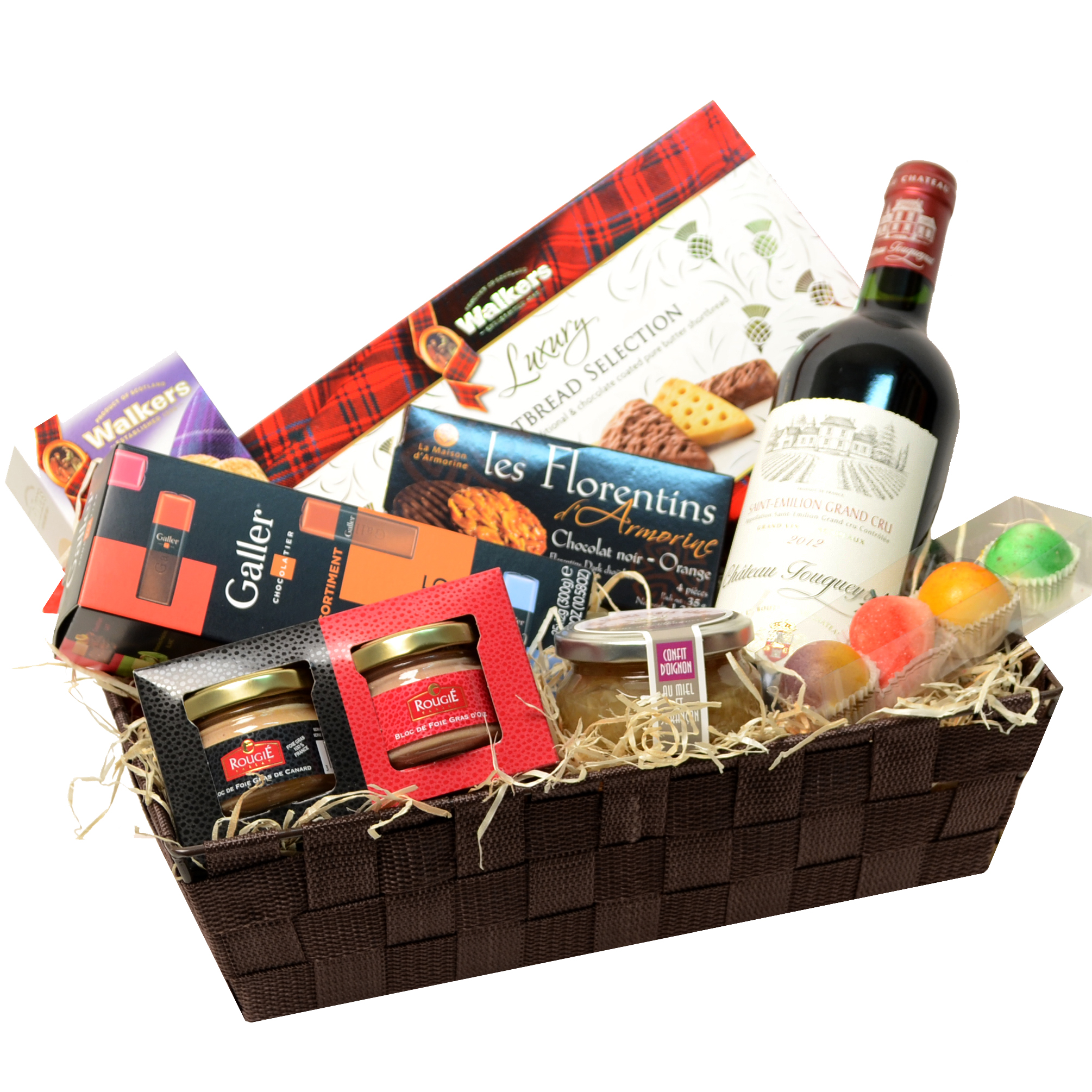 Exclusive Gift Basket with red wine and delicacies