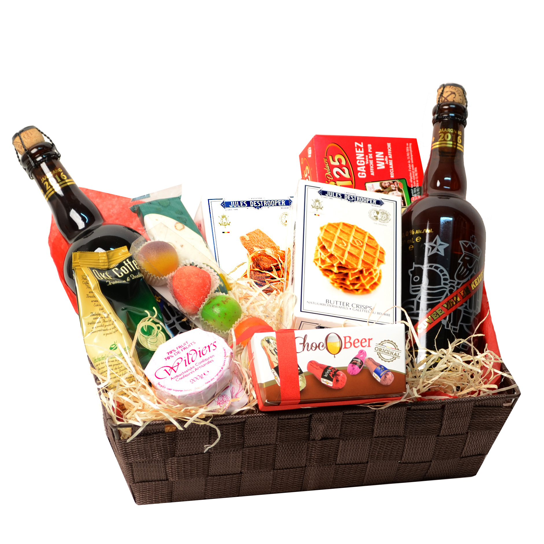 Belgian Beer gift basket with cookies and chocolates