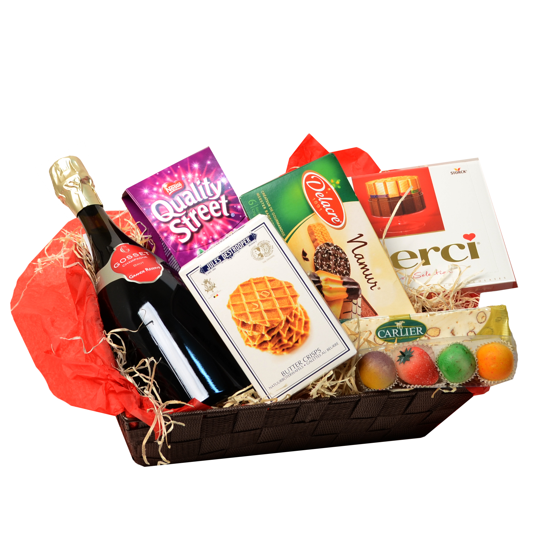 Gift basket for candy lovers of Champagne Gosset