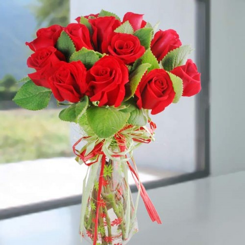 Mint Leaves & Red Roses Bouquet