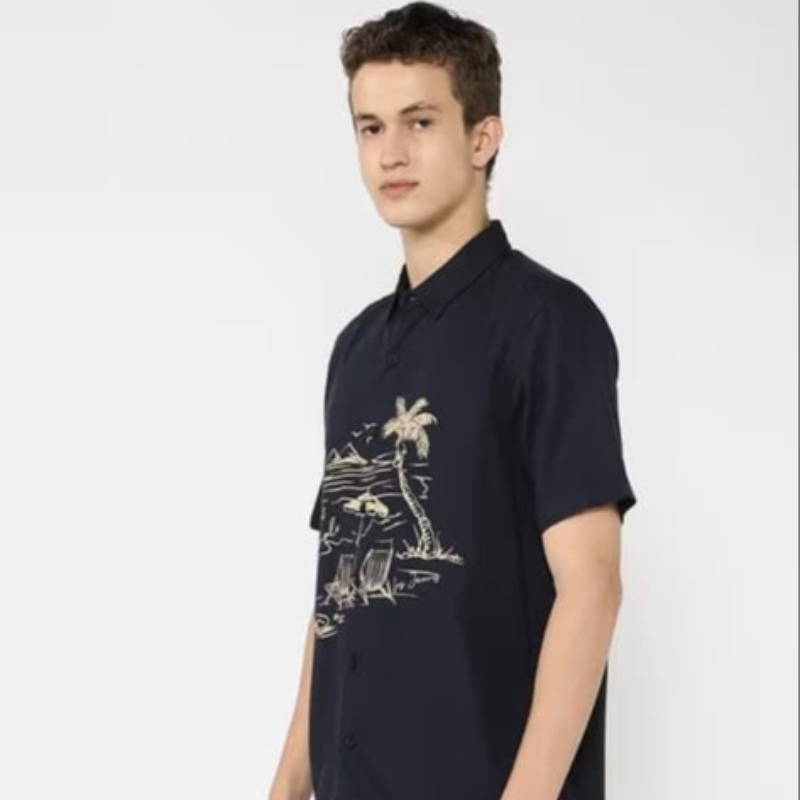 NAVI BLUE BEACH MODAL SHIRT FOR MEN