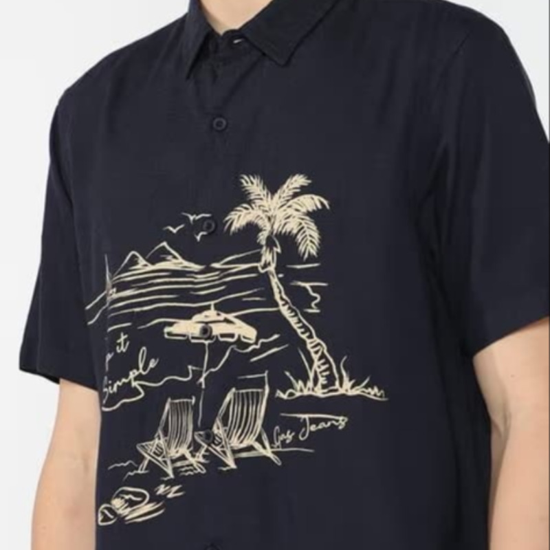 NAVI BLUE BEACH MODAL SHIRT FOR MEN