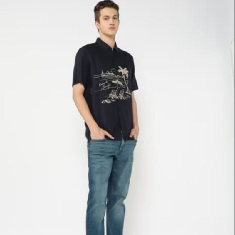 NAVI BLUE BEACH MODAL SHIRT FOR MEN