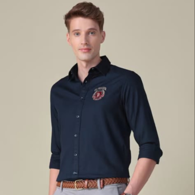 CASUAL DARK BLUE FULL SLEEVE MODAL SHIRT FOR MEN
