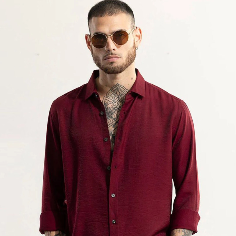 CASUAL RED MODAL FULL SLEEVE SHIRT FOR MEN