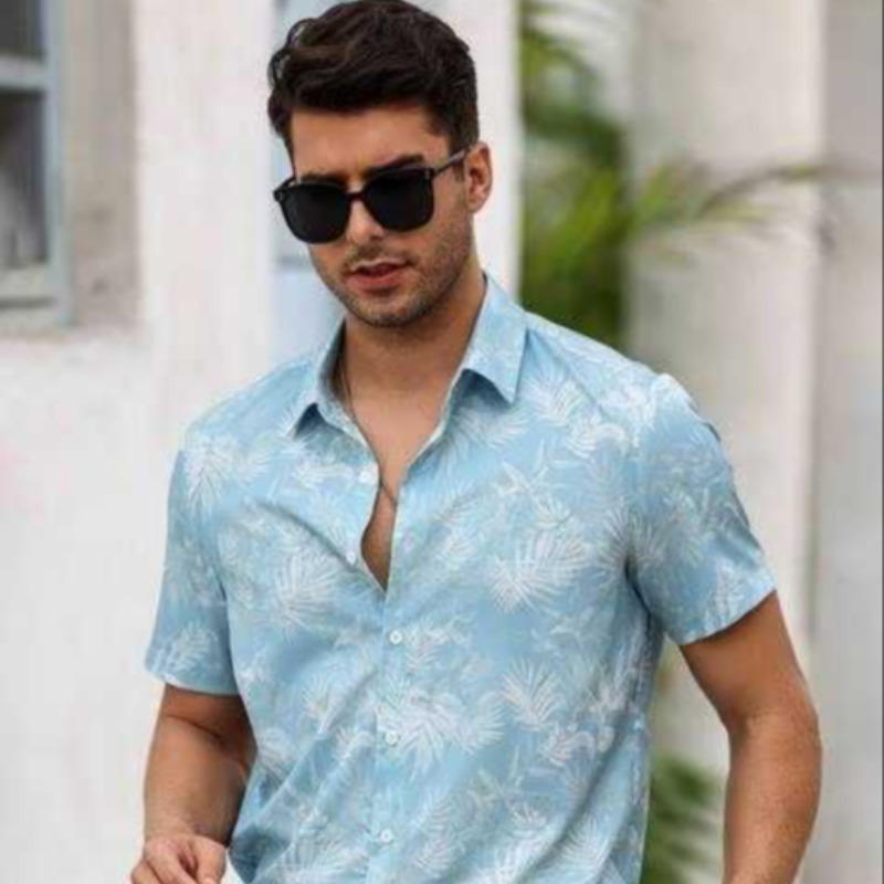 CASUAL BLUE MODAL FLORAL SHIRT FOR MEN