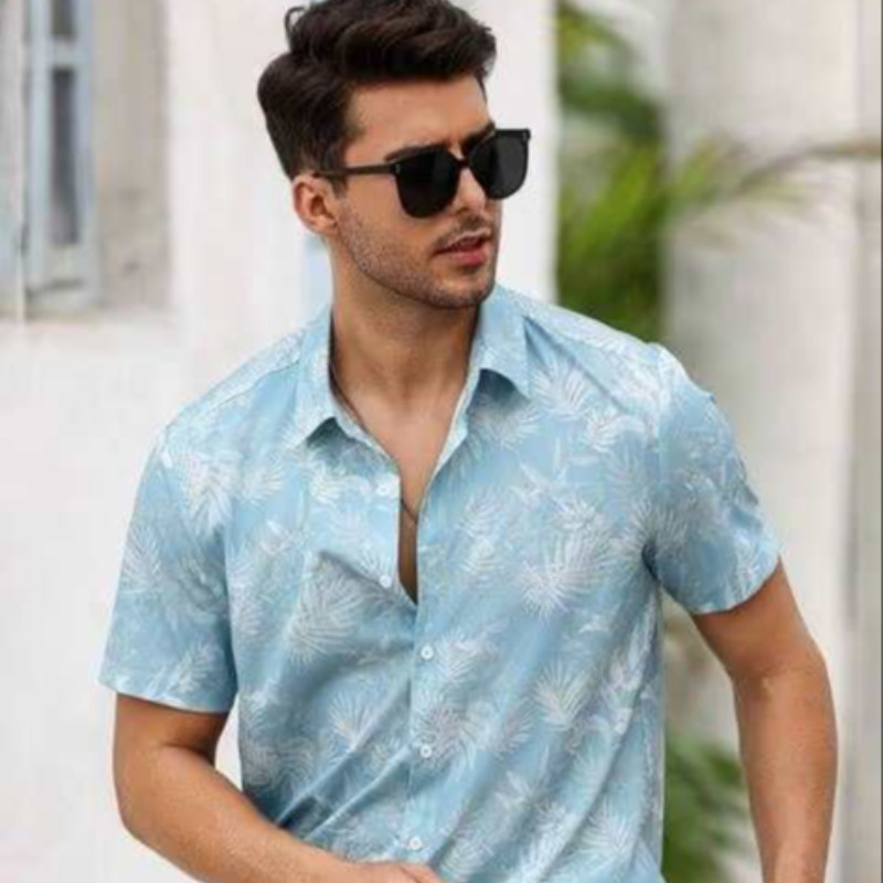 CASUAL BLUE MODAL FLORAL SHIRT FOR MEN