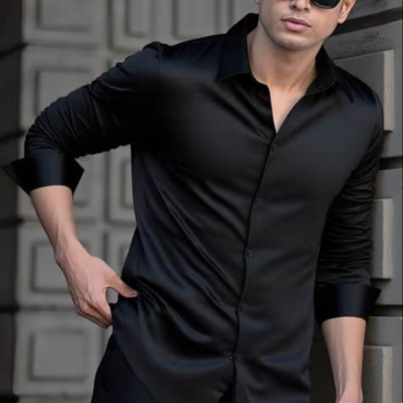 FULL SLEEVE BLACK MODAL SHIRT FOR MEN