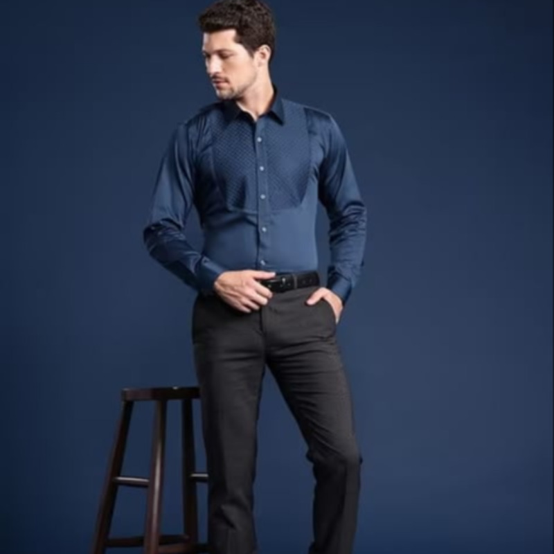 COSMIN BLUE TEXTURED SHIRT FOR MEN
