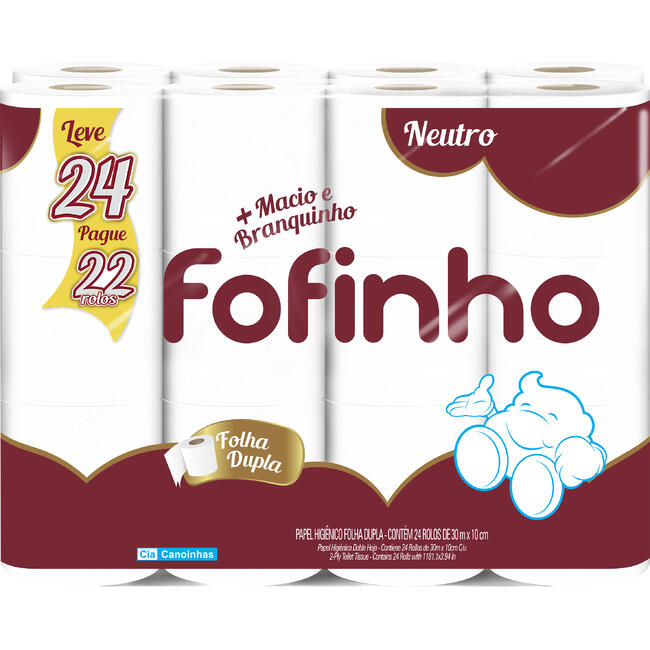 Papel Higiênico Fofinho Folha Dupla - 30m Pacote com 24 Rolos