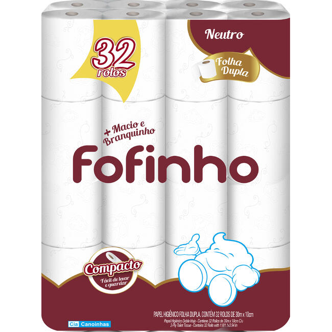 Papel Higiênico Fofinho Folha Dupla - 30m Pacote com 32 rolos