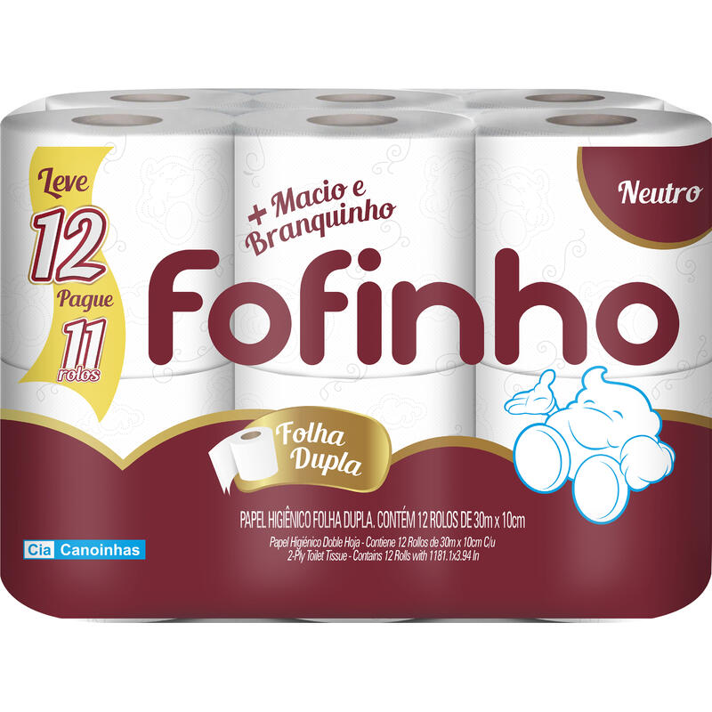 Papel Higiênico Fofinho Folha Dupla - 30m Pacote com 12 rolos