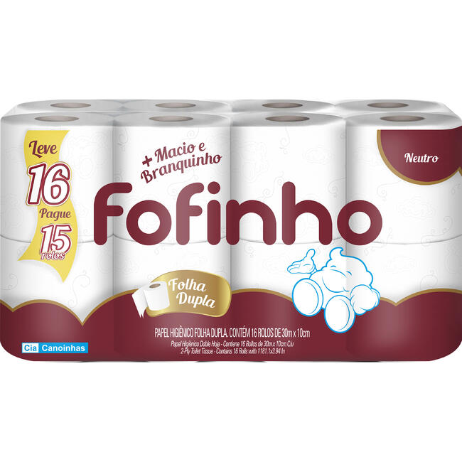 Papel Higiênico Fofinho Folha Dupla - 30m Pacote com 16 rolos