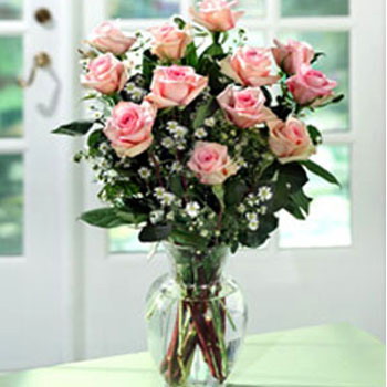 12 Pink Roses Vase