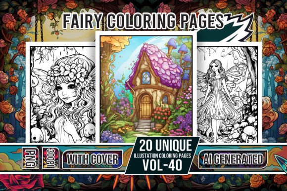 Fairy Coloring Book Cover with Magical Illustrations