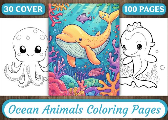 Vibrant ocean animals coloring pages featuring whale, octopus, and dolphin
