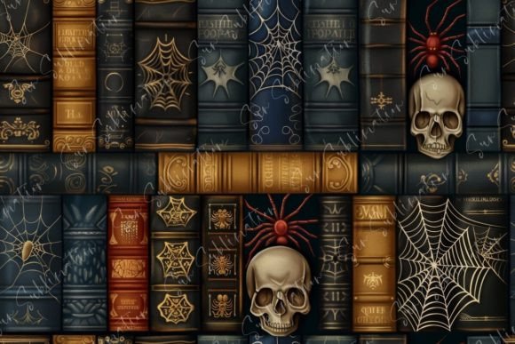 Spooky Bookshelf Coloring Pattern
