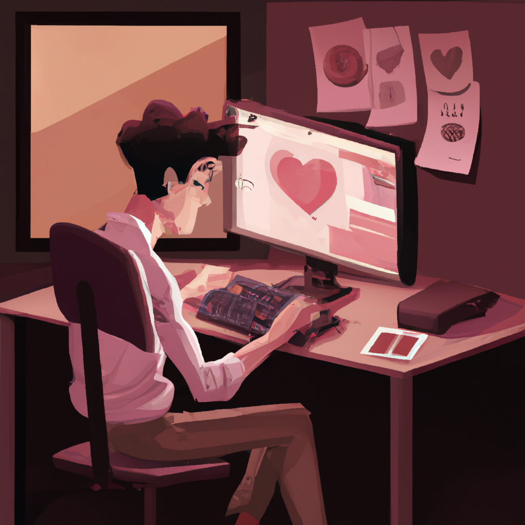 A Man falling in Love with his Computer, digital art