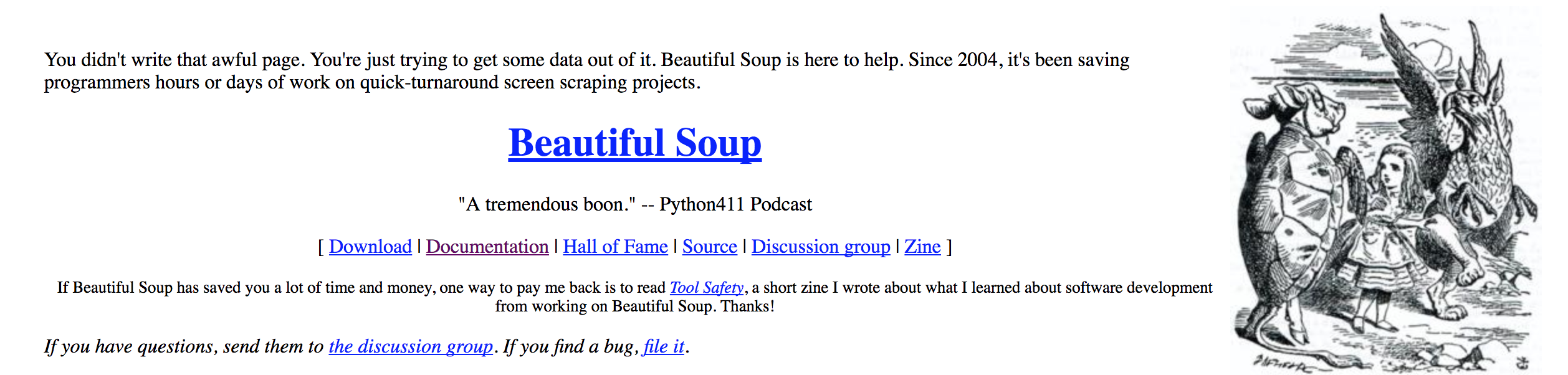 beautifulsoup package website