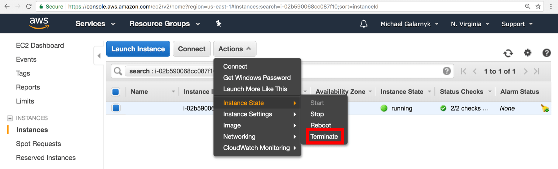 Stop or Terminate an Instance