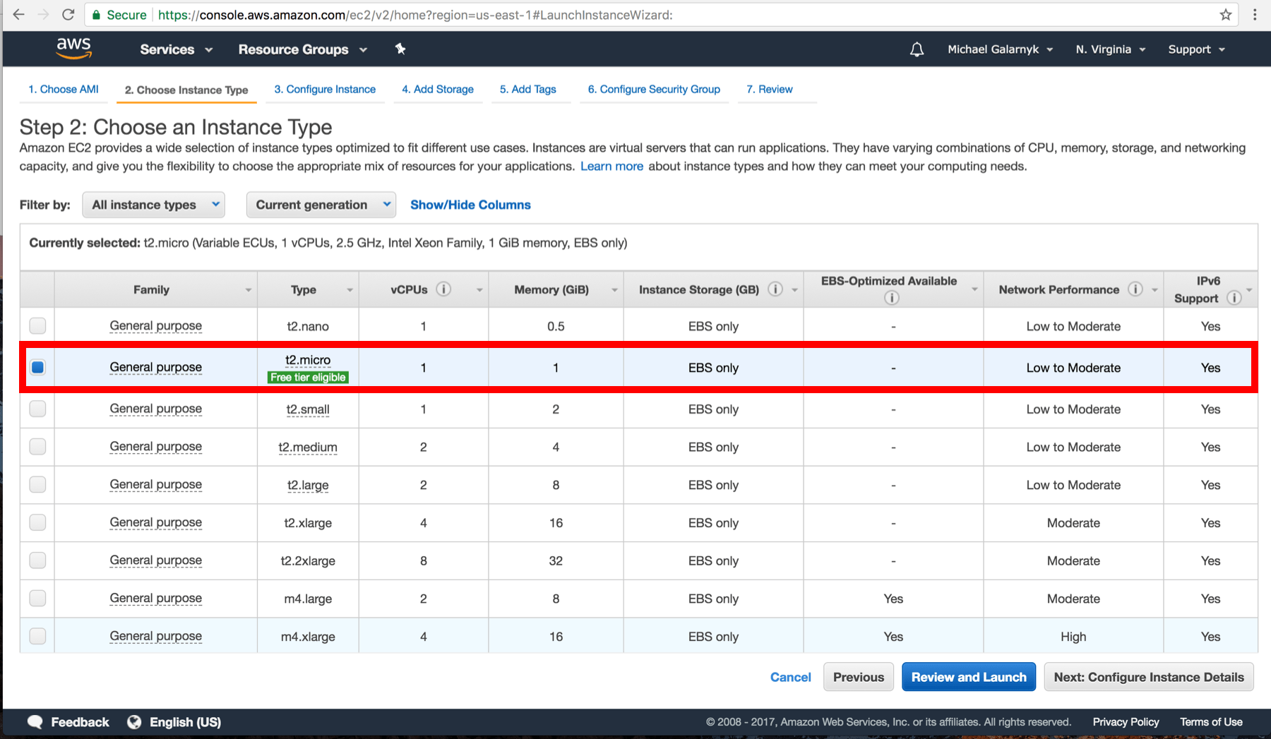 choose instance type