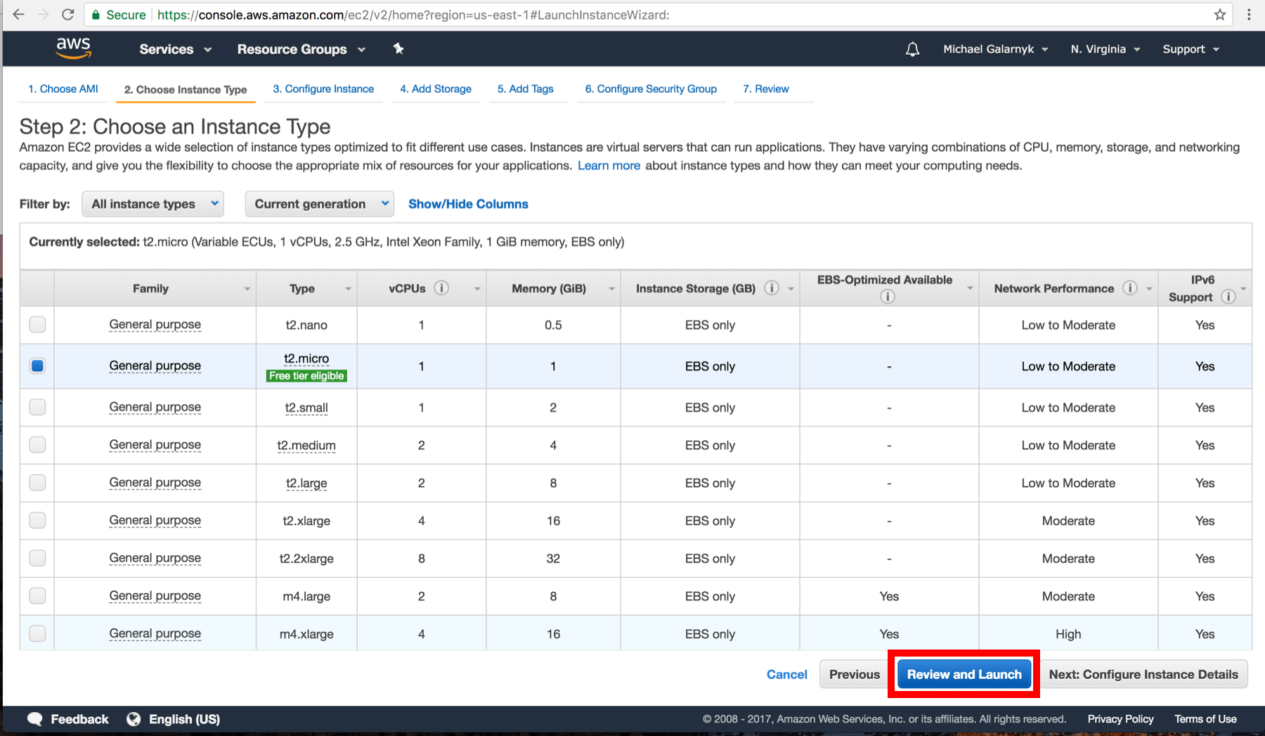 choose instance type 2