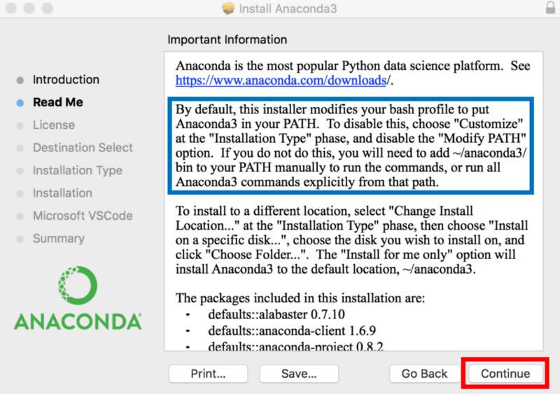 anaconda installer modifies bash profile information