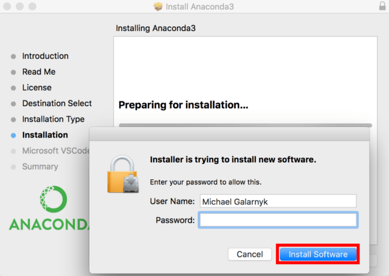 password prompt page anaconda installer