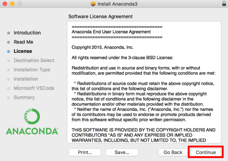 anaconda installer license agreement