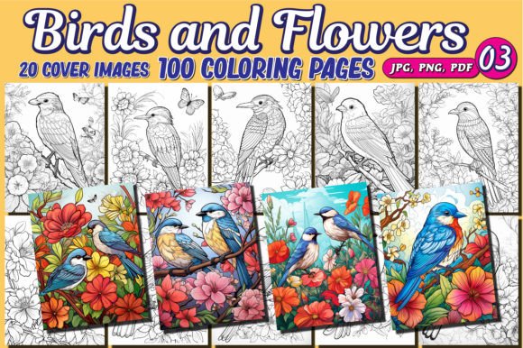 Birds and Flowers Adult Coloring Pages