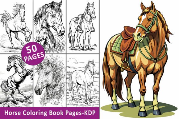 Horse Coloring Book Cover featuring various horse illustrations
