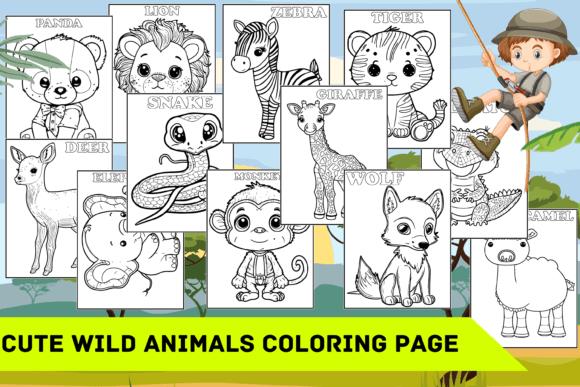 Cute wild animals coloring page featuring panda, lion, tiger, and more