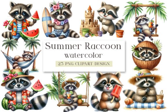 Summer Raccoon Clipart Design