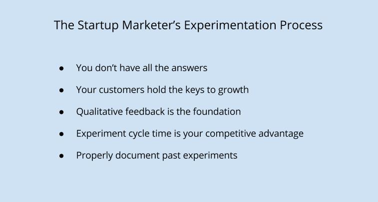 Startup Marketer's experimentation process