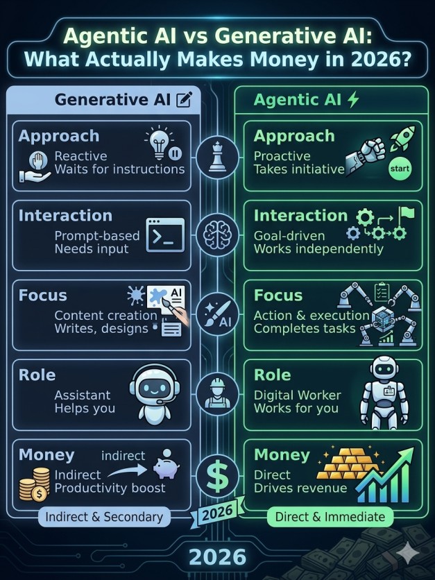 Agentic AI vs Generative AI: What Actually Makes Money in 2026?