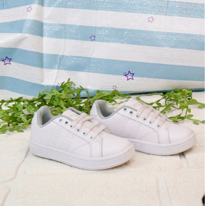 Tenis Piel Blanco Gris 070
